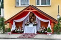 Wayside altar prepared for catholic celebration Royalty Free Stock Photo